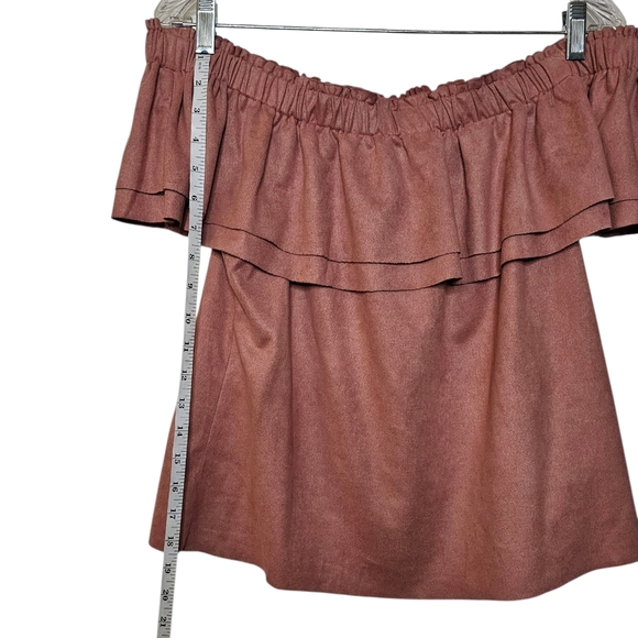 Young Fabulous Broke Dusty Rose Faux Suede Ruffle Off-shoulder Sleeveless Blouse - Picture 8 of 8
